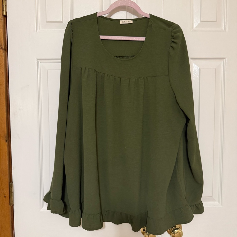 2X - COTTON BLEU - Green Blouse with ruffle detail
